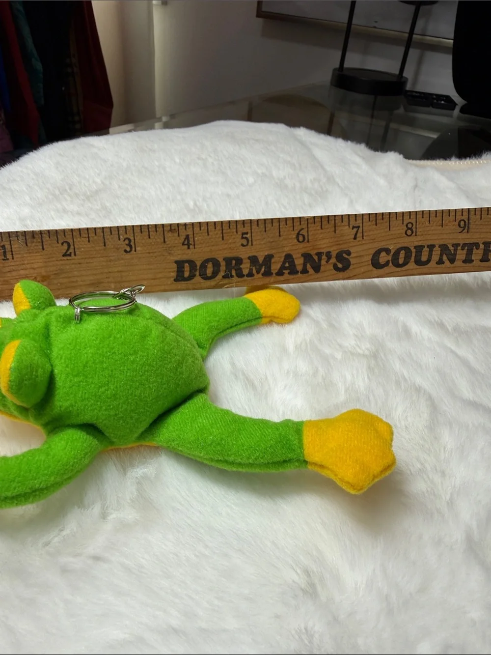 Green & Yellow Plush Frog Keychain  clip Accessory